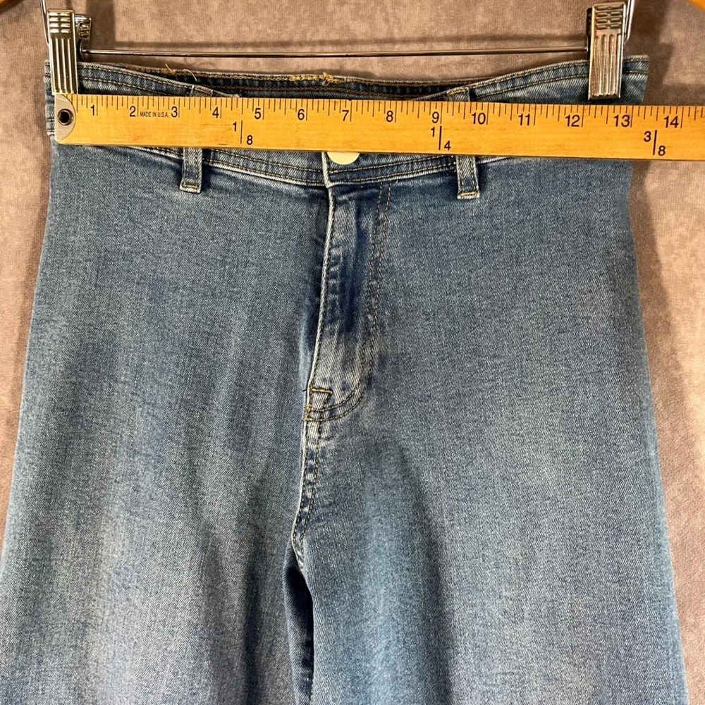 Zara Wide Leg Jeans Women 13-14 Blue High Rise Raw Hem Adjustable 26 in Waist - Picture 4 of 11
